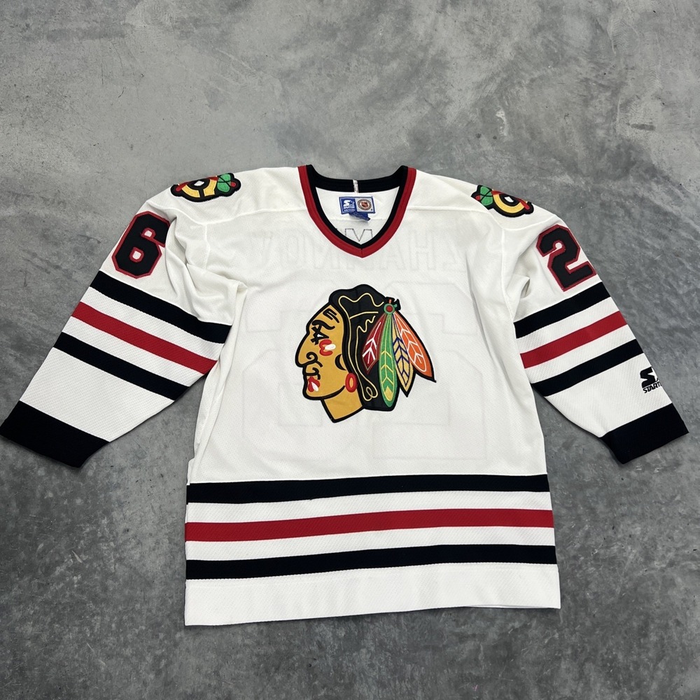 VTG 90s NHL Starter Chicago Blackhawks ZHANNOV Jersey Mens M Hockey Sewn 26